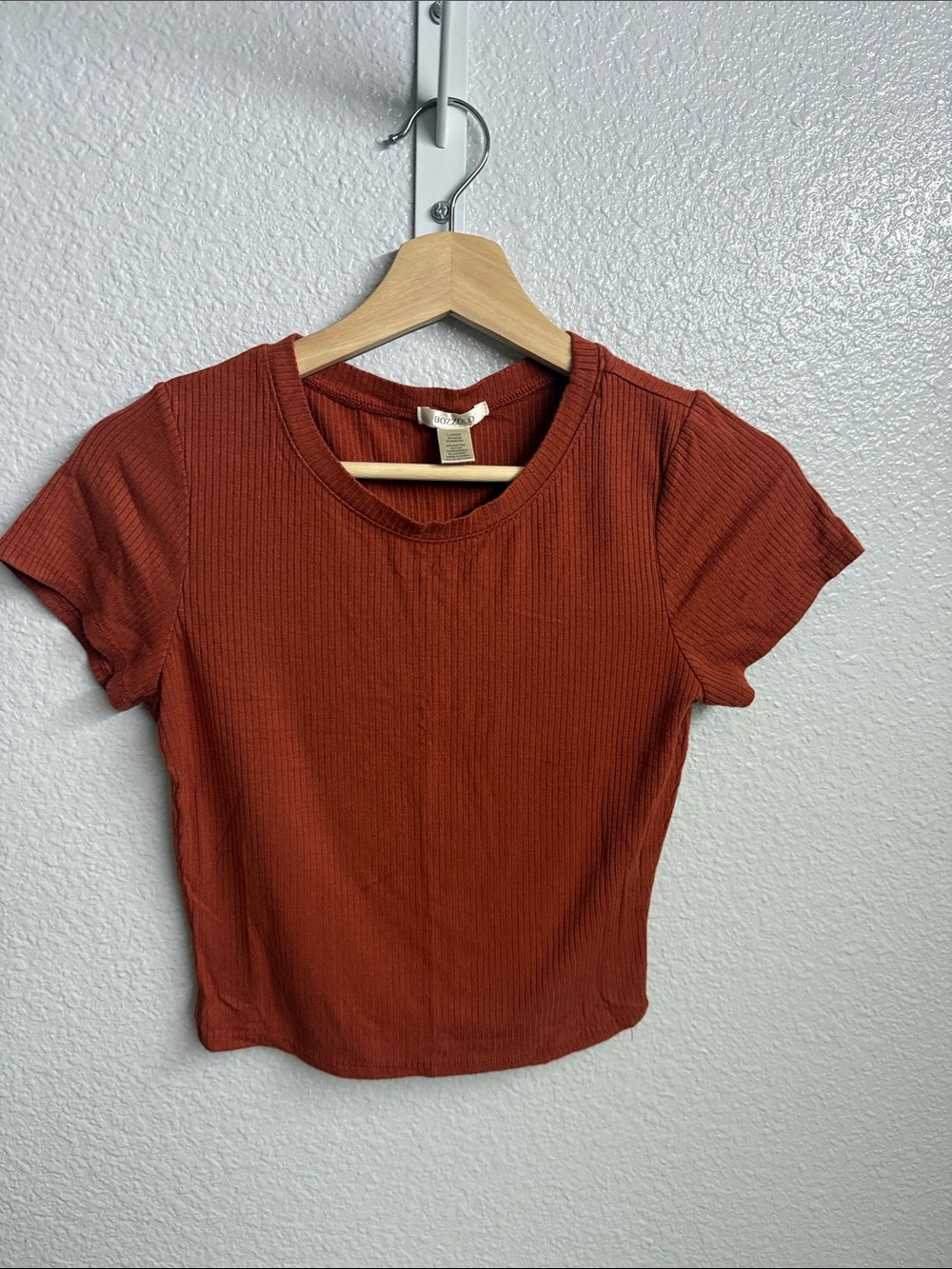Ribbed Short Sleeve Top - Rust